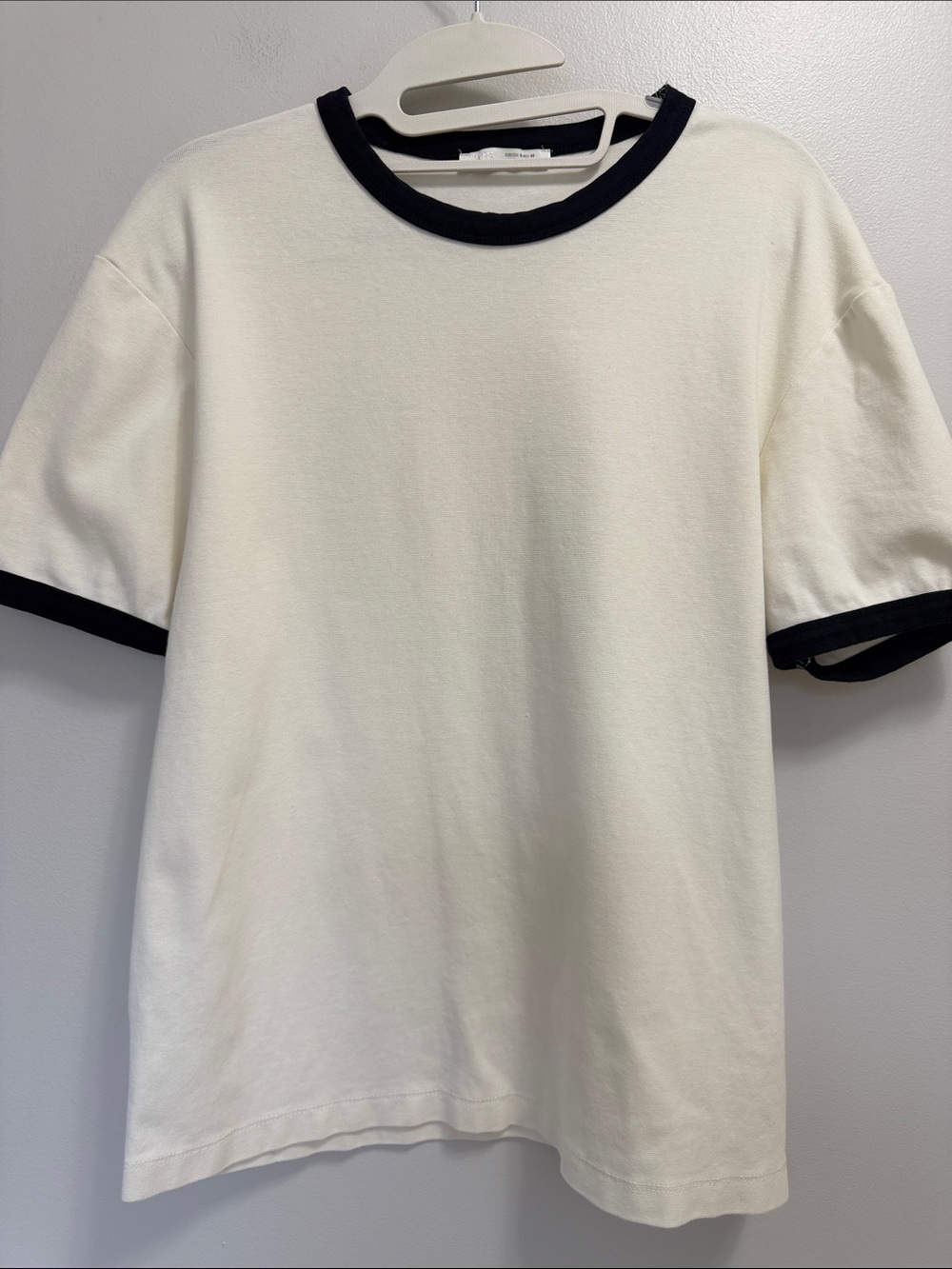 Zara White Short Sleeve Crewneck Tee with Black Trim